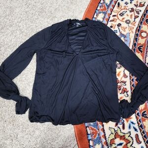 Express Long Sleeve V Neck Black Top